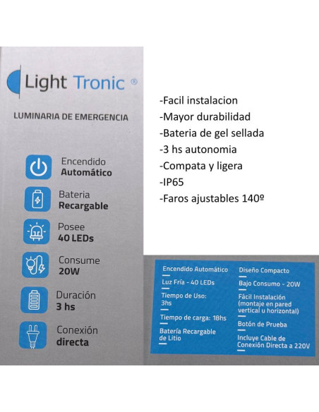 EQUIPO EMERGENCIA LIGHT TRONIC  2 FAROS 20W IP65