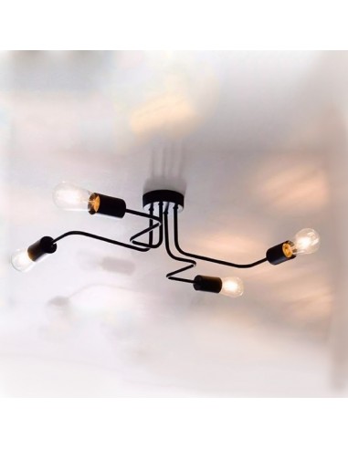 PLAFON ARAÑA VINTAGE ACERO 4 LUCES NEGRO E27
