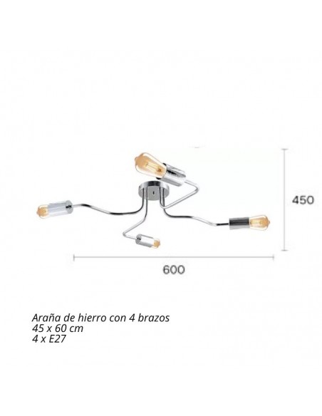 PLAFON ARAÑA VINTAGE ACERO 4 LUCES PLATIL E27