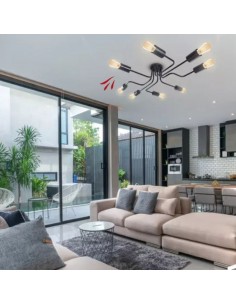 PLAFON ARAÑA VINTAGE ACERO 8 LUCES NEGRO E27 2