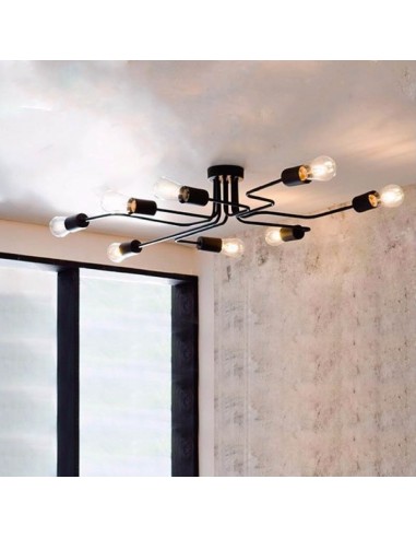 PLAFON ARAÑA VINTAGE ACERO 8 LUCES NEGRO E27