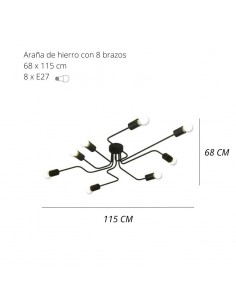 PLAFON ARAÑA VINTAGE ACERO 8 LUCES COBRE E27 2