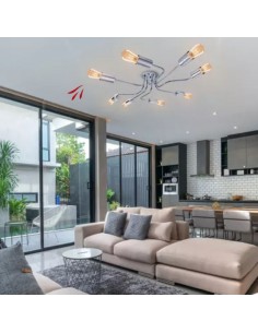 PLAFON ARAÑA VINTAGE ACERO 8 LUCES PLATIL E27 2