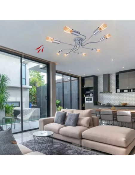 PLAFON ARAÑA VINTAGE ACERO 8 LUCES PLATIL E27