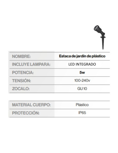 SPOT JABALINA LED INTEGRADO GU10 5W FRIA IP65 PVC