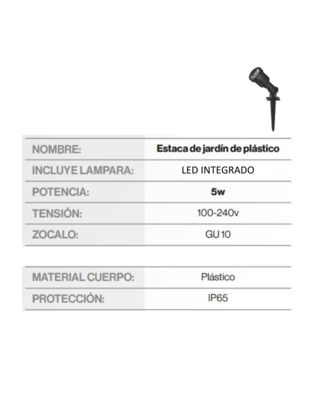 SPOT JABALINA LED INTEGRADO GU10 5W FRIA IP65 PVC