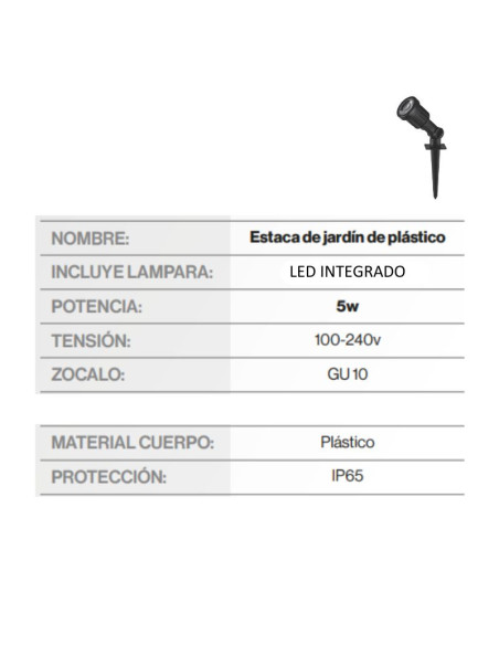 SPOT JABALINA LED INTEGRADO GU10 5W CALIDA IP65 PVC