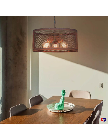 COLGANTE PILAR PANTALLA METALICA 45CMS 3 LUCES E27 OXIDO