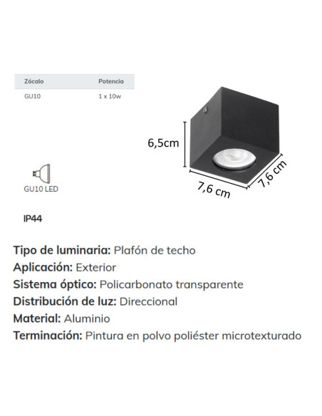 PLAFON TECHO ALUMINIO GU10 CUADRADO BLANCO (225/P)