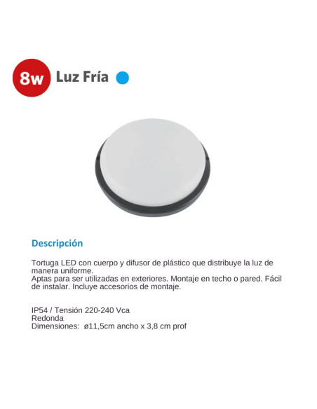 TORTUGA LED REDONDA NEGRA 8W FRIA 6500W SICA