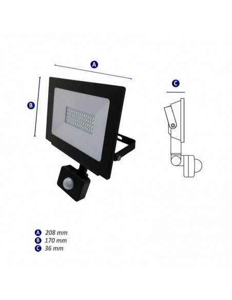 PROYECTOR LED C/ SENSOR 50W LUZ FRÍA EXTERIOR 220V