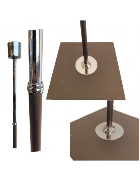 LAMPARA DE PIE CAÑO REDONDO MARRON NIQUEL SIN PANTALLA