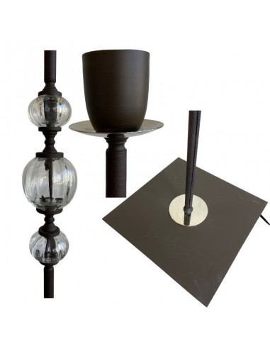 LAMPARA DE PIE CAÑO CUERO MARRON ESFERA VIDRIO...