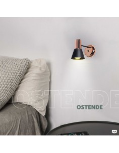 APLIQUE PARED OSTENDE 1 LUZ E27 NEGRO COBRE 2