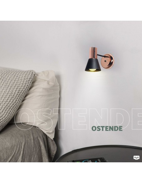 APLIQUE PARED OSTENDE 1 LUZ E27 NEGRO COBRE