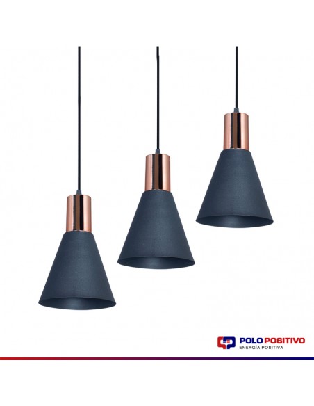 COLGANTE OSTENDE 3 LUCES E27 NEGRO COBRE