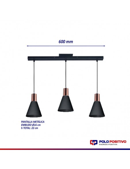 COLGANTE OSTENDE 3 LUCES E27 NEGRO COBRE