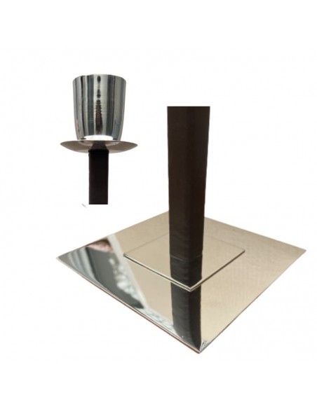 VELADOR CAÑO CUADUADRADO 15X15 CUERO MARRON NIQUEL SIN PANT