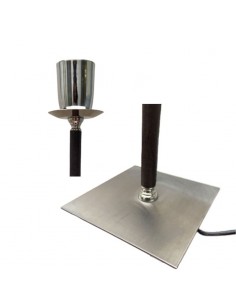 VELADOR CAÑO REDONDO CUERO MARRON BASE NIQUEL SIN PANTALLA 2