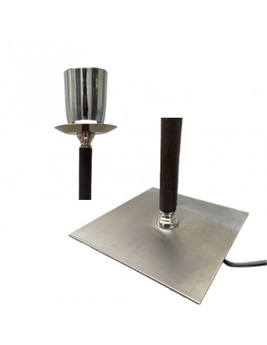 VELADOR CAÑO REDONDO CUERO MARRON BASE NIQUEL...