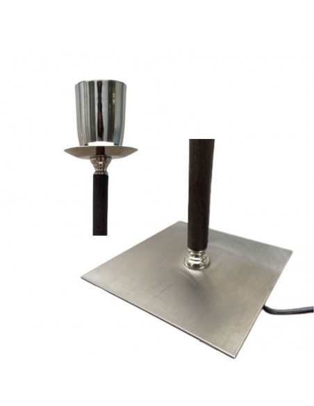 VELADOR CAÑO REDONDO CUERO MARRON BASE NIQUEL SIN PANTALLA