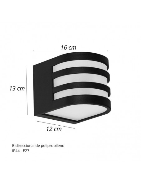 APLIQUE BIDIRECCIONAL POLIPROPILENO 1 LUZ E27 NEGRO FAROLUZ