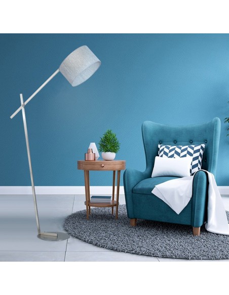 LAMPARA DE PIE GOYA ACERO PANTALLA GRIS