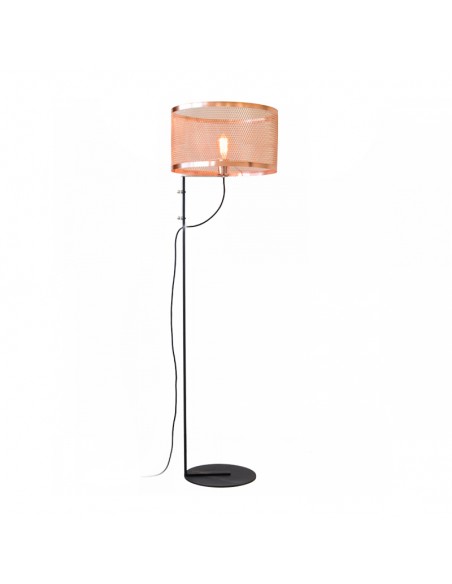 LAMPARA DE PIE PILAR NEGRO CON PANTALLA COBRE