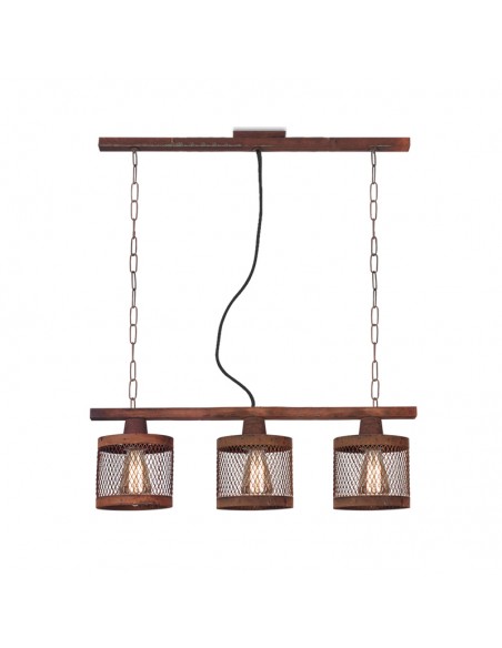 COLGANTE PILAR C/ MALLA  3 LUCES C/ REGLETA 60CM OXIDO