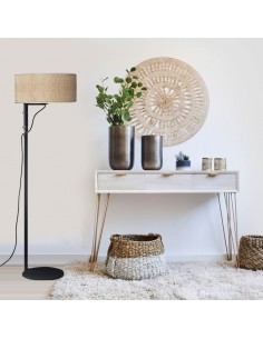 LAMPARA DE PIE LIBERTAD NEGRO PANTALLA CAÑAMO 2