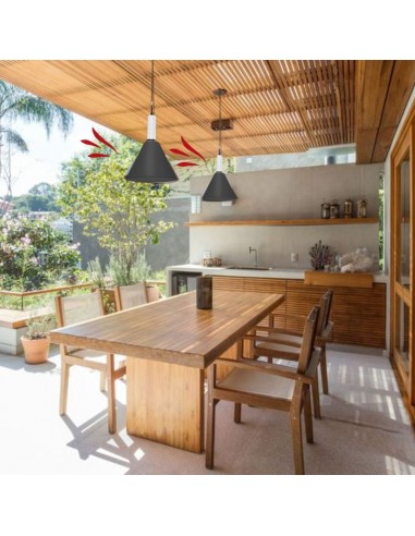 COLGANTE CONICO CHAPA 25CM NEGRO CON BLANCO E27