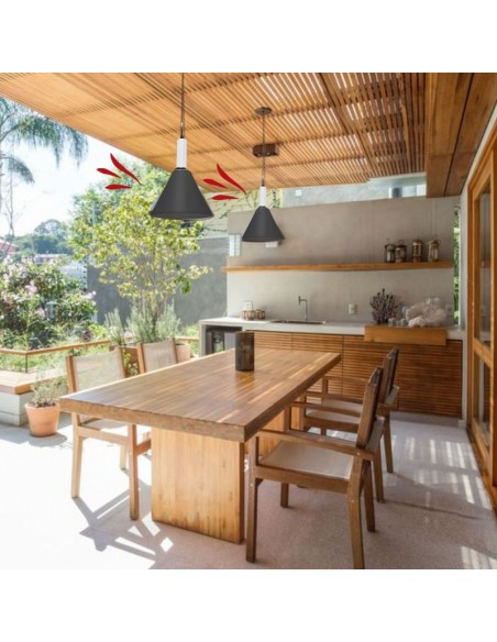 COLGANTE CONICO CHAPA 25CM NEGRO CON BLANCO E27