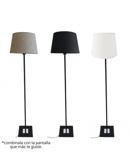 LAMPARA DE PIE CAÑO CUADRADO NEGRO SIN PANTALLA