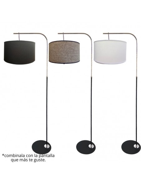 LAMPARA DE PIE CAÑO CUADRADO DOBLADO NEGRO CROMO SIN PANTALL