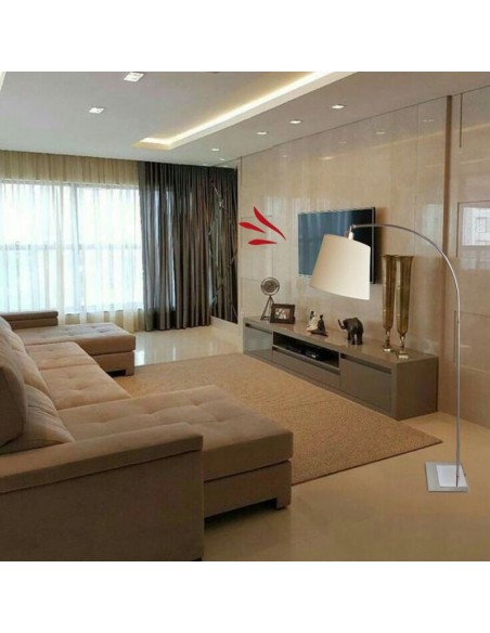 LAMPARA DE PIE CAÑO REDONDO CURVO NIQUEL SIN PANTALLA