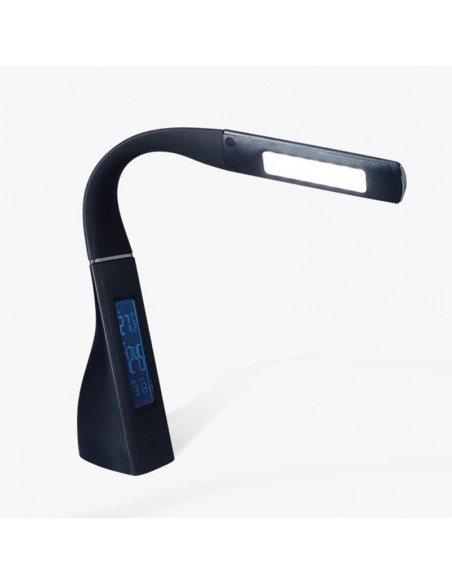 LAMPARA DE MESA BOSTON USB LED 9W NEGRO 3 INTENS CLOCK