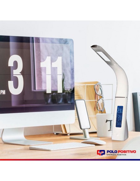 LAMPARA DE MESA BOSTON USB LED 9W BLANCO 3 INTENS CLOCK