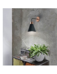 APLIQUE PARED OSTENDE 1 LUZ E27 CON BRAZO NEGRO COBRE 2