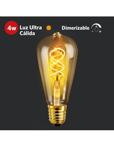 LAMPARA ANTIQUE LED PERA ST64 4W E27 LUZ CALIDA AMBAR DIMER