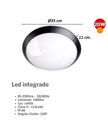 TORTUGA REDONDA LED INTEGRADO 20W NEGRO LUZ...