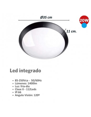 TORTUGA REDONDA LED INTEGRADO 20W NEGRO LUZ...