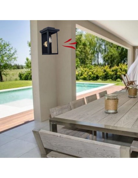 FAROL RECTO PARED HIERRO E27 NEGRO 40X21CM