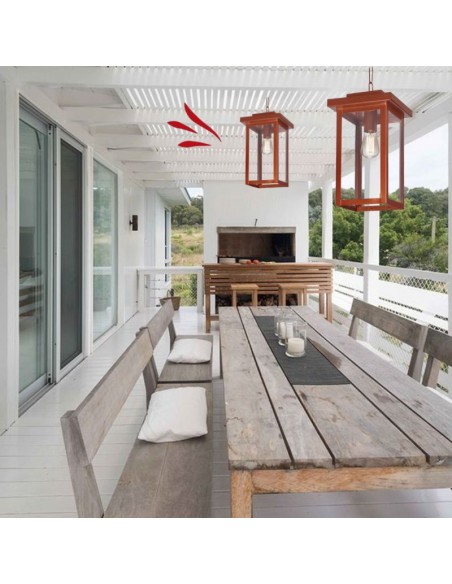 FAROL RECTO COLGAR HIERRO E27 COBRE 43X18CM