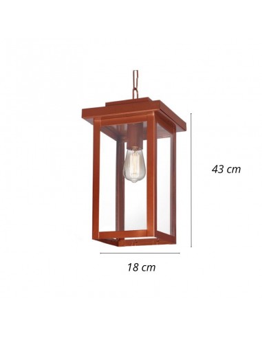 FAROL RECTO COLGAR HIERRO E27 COBRE 43X18CM