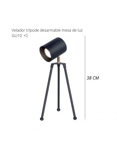 VELADOR TRIPODE CHICO NEGRO DICRO GU10 38CM 2