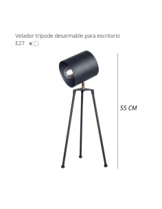 VELADOR TRIPODE GRANDE NEGRO E27 55CM 2