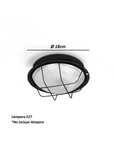 TORTUGA CHAPA REDONDA CHICA E27 NEGRO Ø 18CM