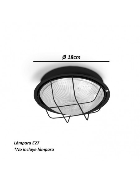 TORTUGA CHAPA REDONDA CHICA E27 NEGRO Ø 18CM