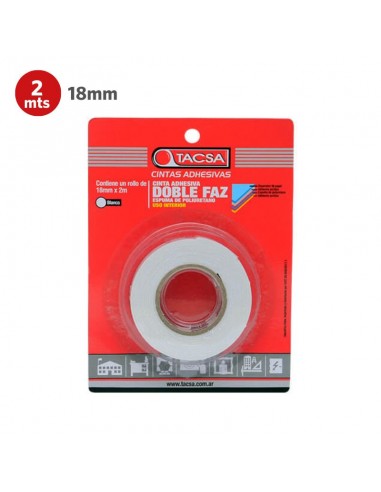 CINTA DOBLE FAZ BIADHESIVA TACSA 18MM - 2MTS