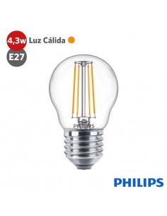 LAMPARA LED PHILIPS FILAMENTO GOTA P45 4.3W LUZ CALIDA E27